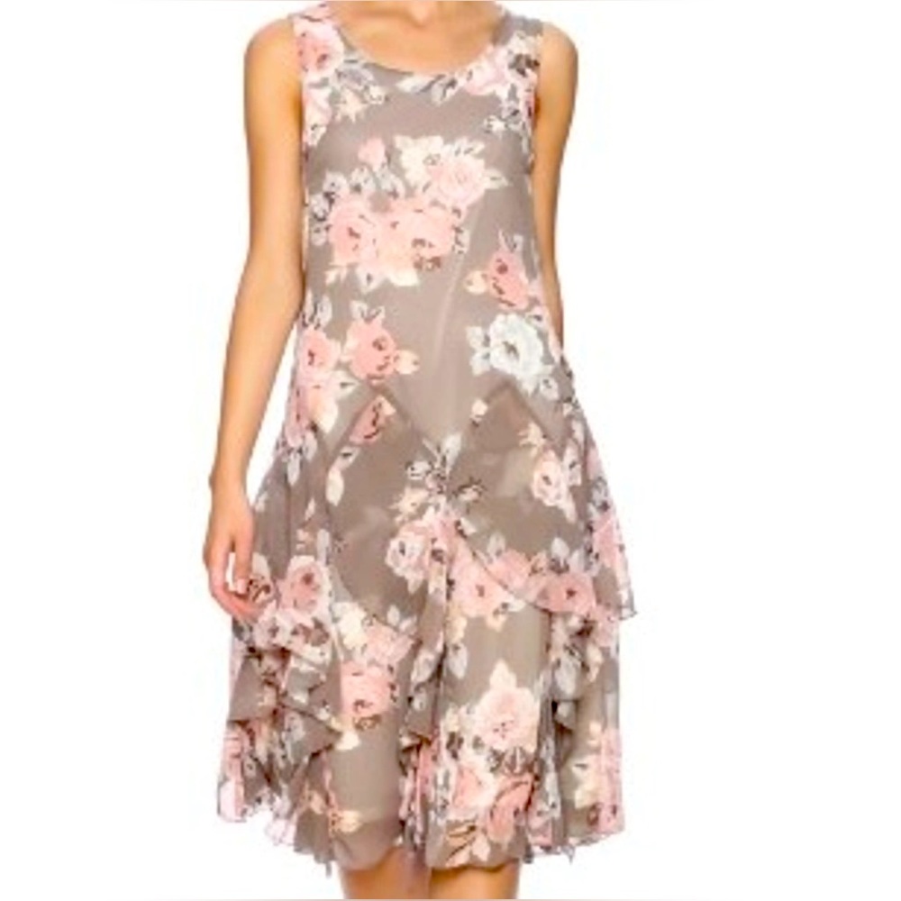 NWT Nina Leonard Size 4 Gray&Pink Floral Dress